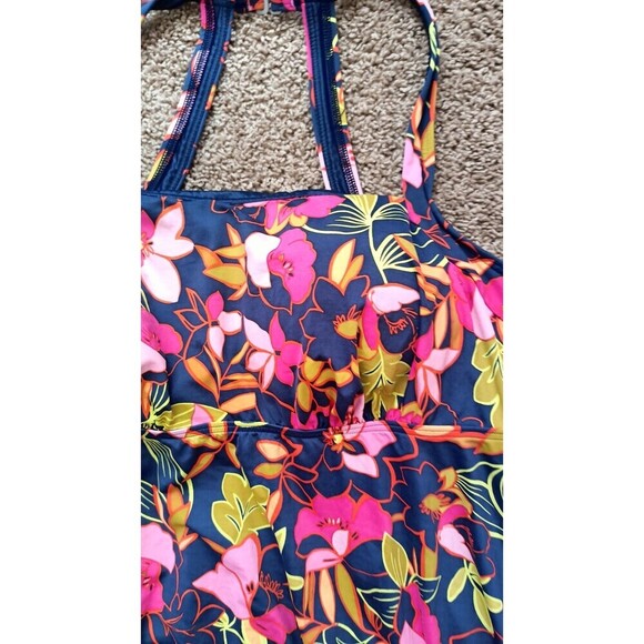LANDS' END Tankini Swim Top Size 16W 10 Deep Sea Jungle Print Blouson  Blue - Picture 6 of 6